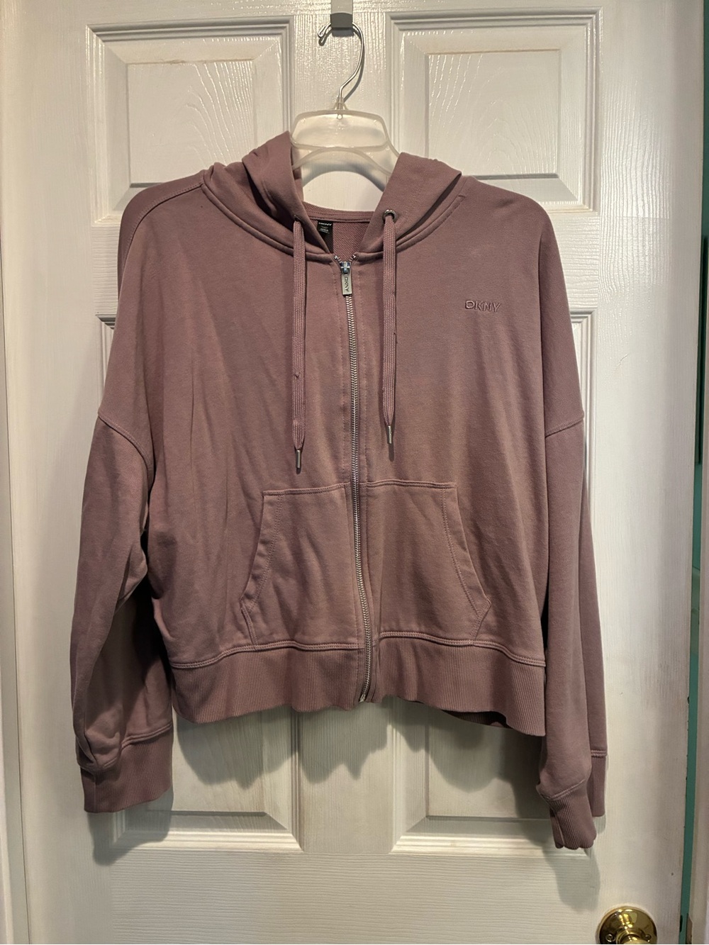 DKNY Smoky Plum Cropped Zip-Up Hoodie Jacket